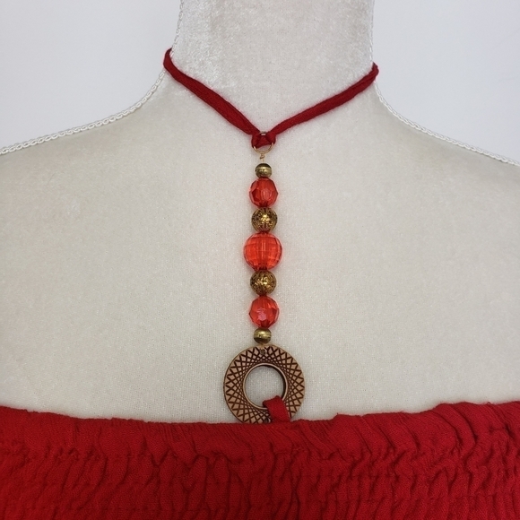 Cassee's Rayon Tube Halter Dress Sequins Red Orange Green M EUC - Picture 3 of 16